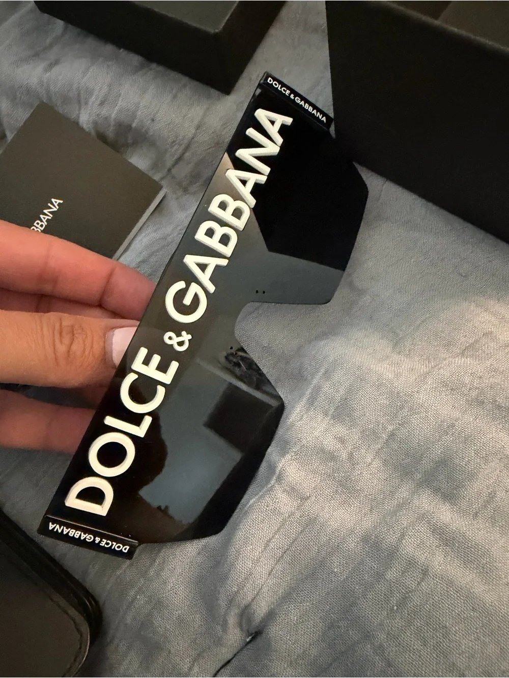 Dolce & Gabbana Black Shield Sunglasses with White Logo-worn twice